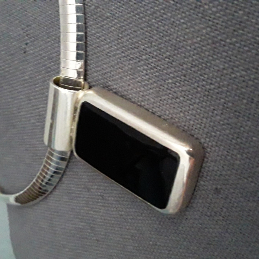 Vtg 80's .925 Sterling Silver & Onyx Enhancer/Slide
